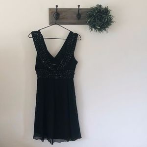 Bebe Black Beaded Silk Formal Dress S